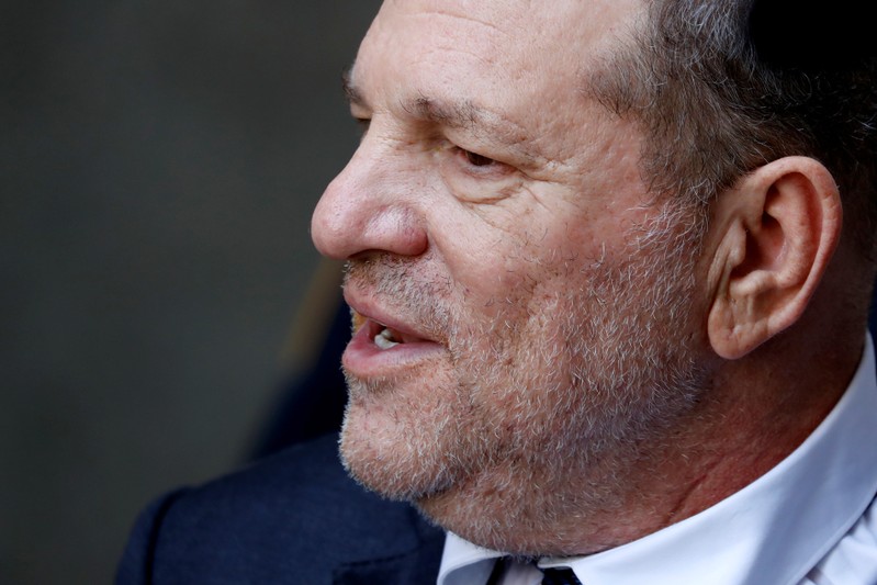 Film producer Harvey Weinstein exits New York State Supreme Court after a hearing in his rape case in New York
