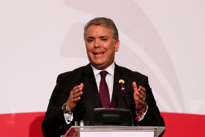 Colombia's President Ivan Duque speaks during the 4th Pacific Alliance Summit in Lima