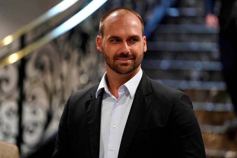 FILE PHOTO: Eduardo Bolsonaro, son of Brazilian President Jair Bolsonaro, arrives for the showing of a documentary on the government of Jair Bolsonaro in Washington