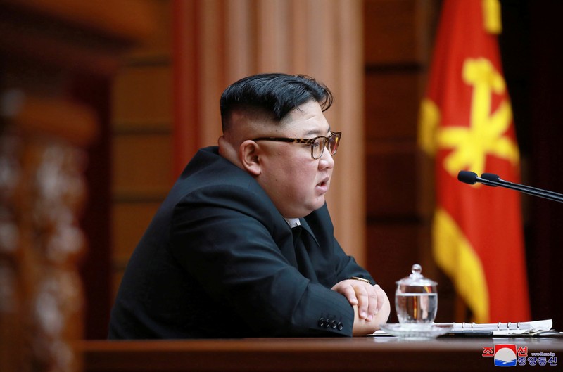 FILE PHOTO: North Korean leader Kim Jong Un speaks during the 4th Plenary Meeting of the 7th Central Committee of the Workers' Party of Korea in Pyongyang