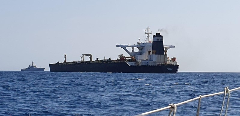 FILE PHOTO: Oil supertanker Grace 1 on suspicion of being carrying Iranian crude oil to Syria is seen near Gibraltar