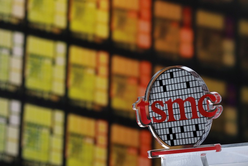 FILE PHOTO: A logo of Taiwan Semiconductor Manufacturing Co (TSMC) is seen at its headquarters in Hsinchu