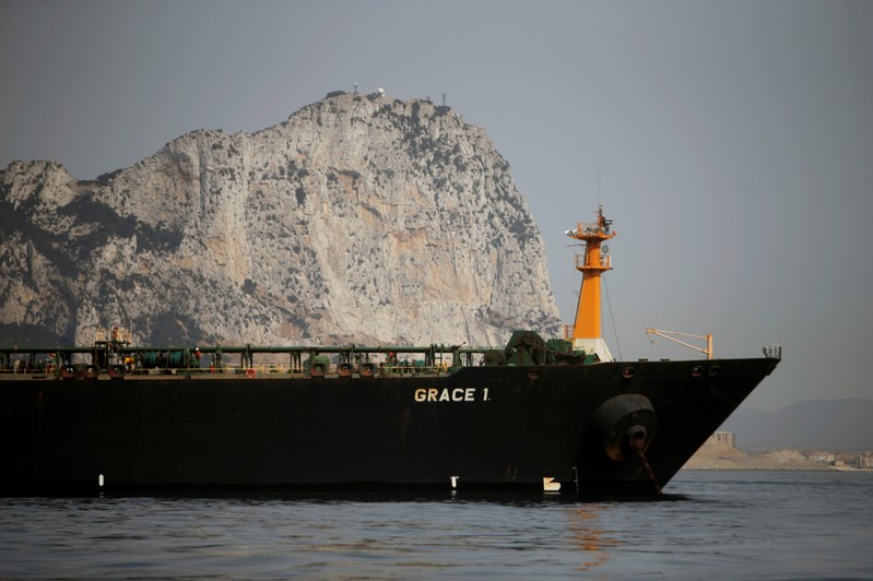 Grace 1 sits anchored after it was seized earlier this month by British Royal Marines in the Strait of Gibraltar