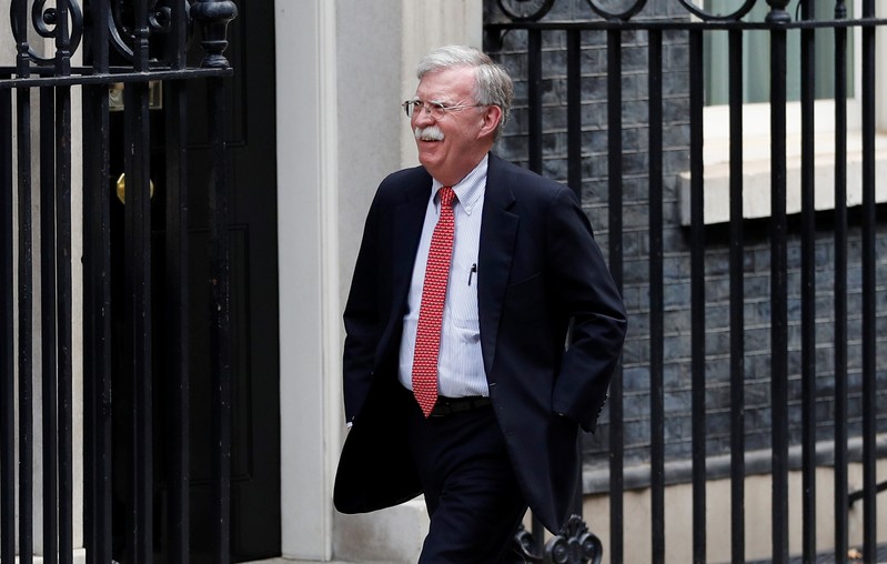 U.S. National Security Advisor John Bolton arrives for a meeting with Britain's Chancellor of the Exchequer Sajid Javid at Downing Street in London