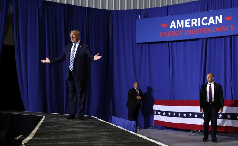 U.S. President Trump arrives to speak at the Shell Pennsylvania Petrochemicals Complex in Monaco, Pennsylvania