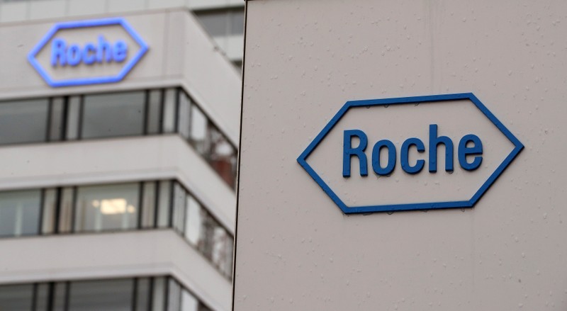 FILE PHOTO: The logo of Swiss drugmaker Roche at its headquarters in Basel