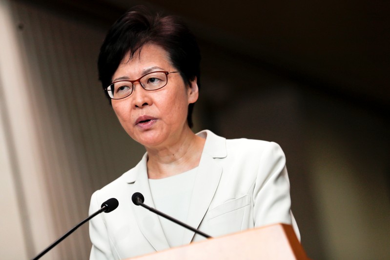 Hong Kong's Chief Executive Carrie Lam addresses a news conference in Hong Kong
