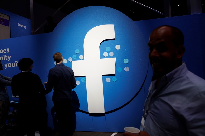 Facebook logo during Facebook Inc's F8 developers conference in San Jose