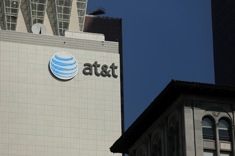 FILE PHOTO: The AT&T logo is pictures on a building in Los Angeles
