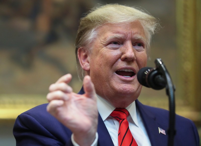 U.S. President Trump answers questions during event to sign executive orders at the White House in Washington