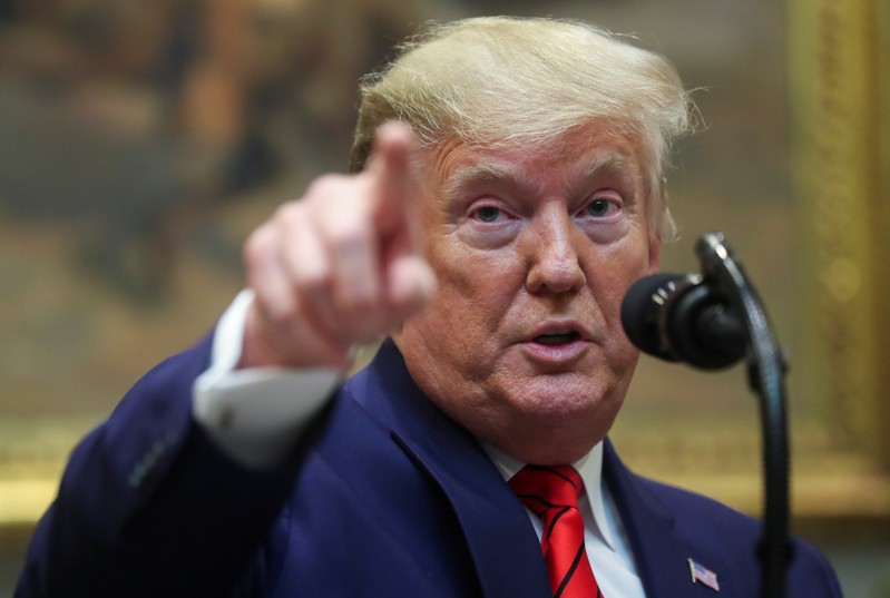 U.S. President Trump answers questions during event to sign executive orders at the White House in Washington
