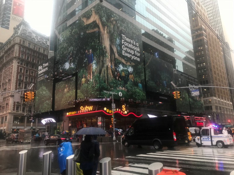 A Facebook ad is pictured in Times Square in New York