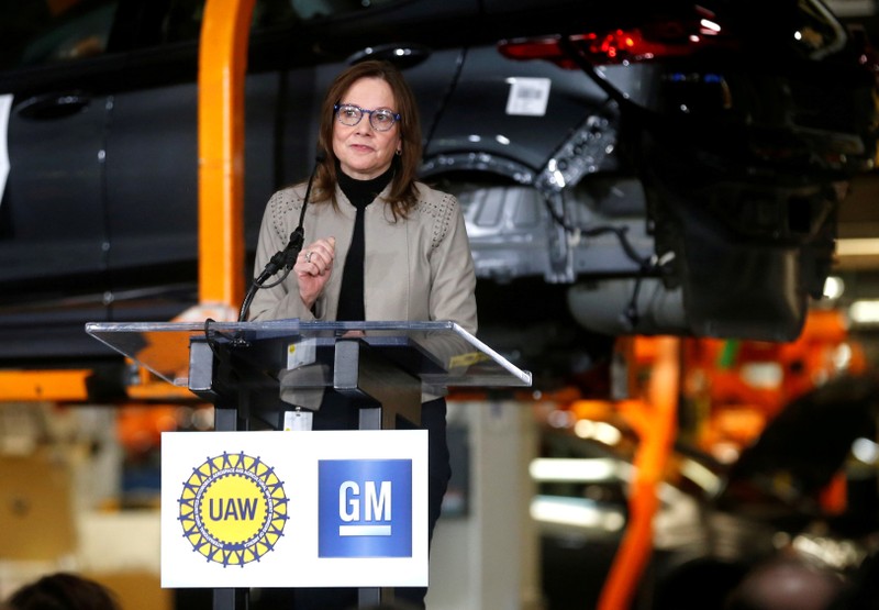 FILE PHOTO: General Motors Chief Executive Officer Mary Barra announces a major investment focused on the development of GM future technologies at the GM Orion Assembly Plant in Lake Orion,