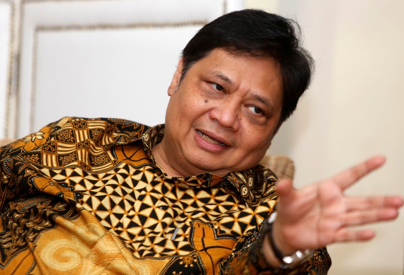 FILE PHOTO: Airlangga Hartarto, Indonesia's Industry Minister, speaks during an interview with Reuters at his office in Jakarta