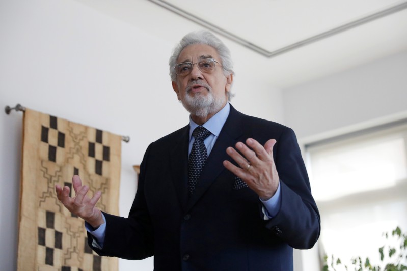 Opera singer Placido Domingo speaks during an event at the Manhattan School of Music in New York