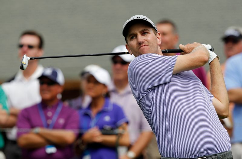 FILE PHOTO: Brendon Todd of the U.S. watches his tee shot on the 13th hole during the first round of the PGA Championship at Valhalla Golf Club in Louisville