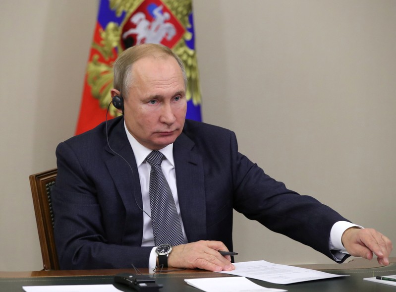 Russia's President Vladimir Putin takes part in a ceremony launching Gazprom's Power of Siberia gas pipeline to China via a video link in Sochi