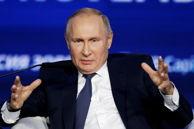 FILE PHOTO: Russian President Vladimir Putin speaks during an annual VTB Capital