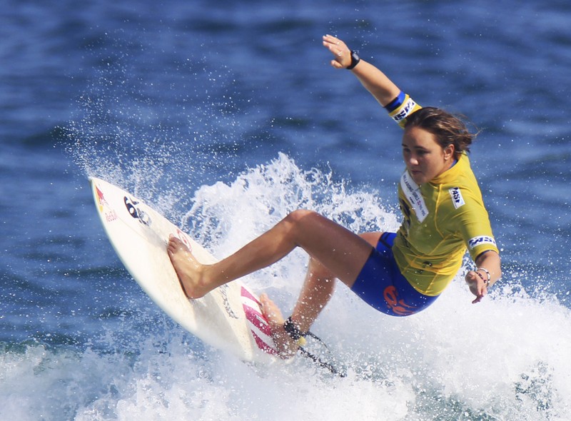 Moore of Hawaii surfs during the semi-final for the women's ASP Billabong Rio Pro championships on Barra da Tijuca beach