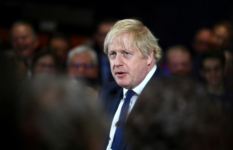 Britain's Prime Minister Boris Johnson attends a rally event in Colchester