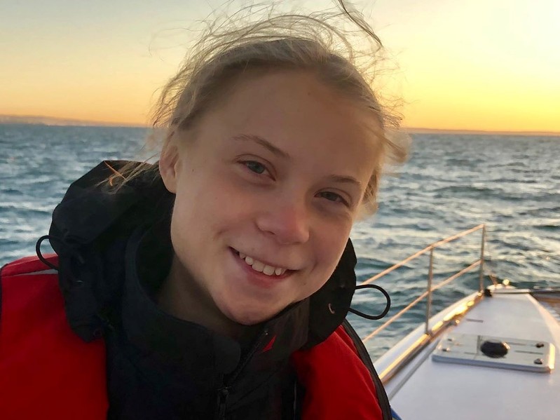 Climate change activist Thunberg poses before arriving in Lisbon