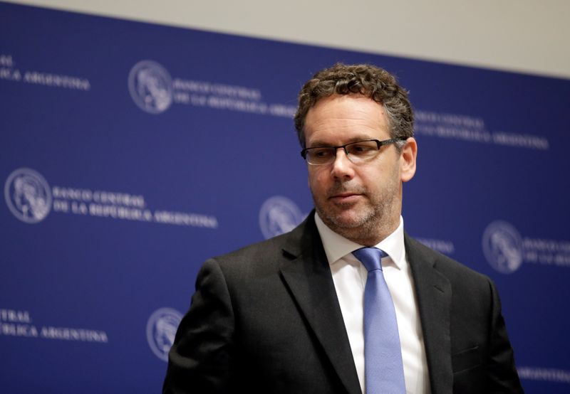 Argentina's central bank chief Guido Sandleris addresses the media in Buenos Aires
