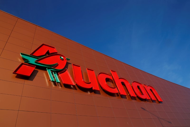 FILE PHOTO: The logo of Auchan is seen on the wall of an Auchan supermarket in Noyelles-Godault