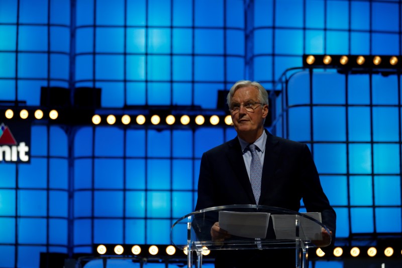 The European Commission Brexit chief negotiator Michel Barnier speaks during the Web Summit in Lisbon