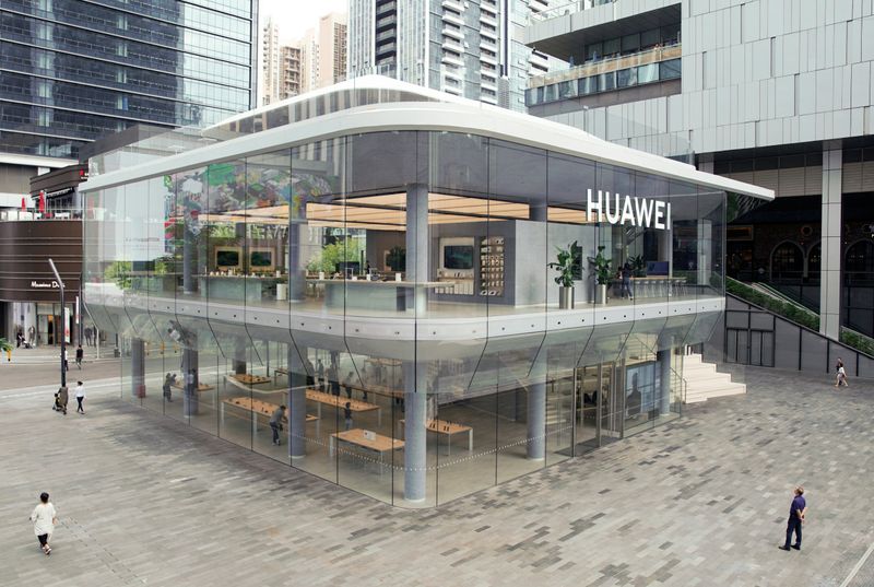 FILE PHOTO: A general view of Huawei's first global flagship store, in Shenzhen