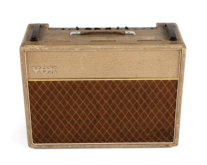 A 1962 Vox AC30 amplifier, owned by former Rolling Stones bass guitarist Bill Wyman, is seen in an undated photo
