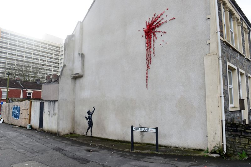 A suspected new mural by artist Banksy is pictured in Marsh Lane in Bristol