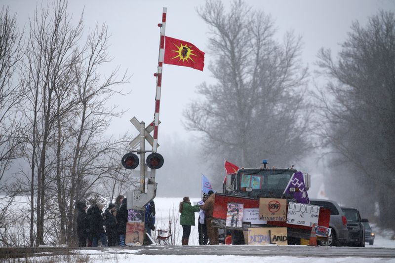 First Nations members of the Tyendinaga Mohawk Territory block train tracks servicing Via Rail in Tyendinaga