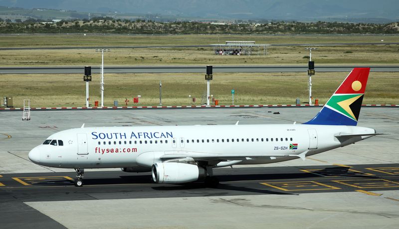 FILE PHOTO: A South African Airways (SAA) Airbus A320 aircraft is pictured after landing at Cape Town International Airport, South Africa