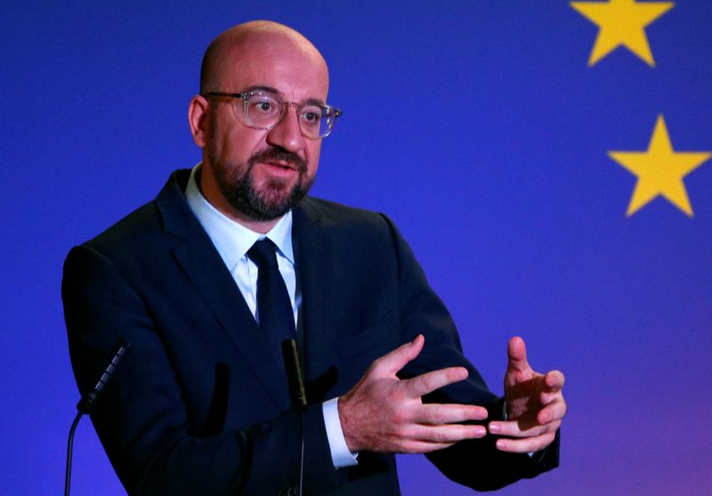EU Council President Michel gives a speechon the future of Europe in Brussels