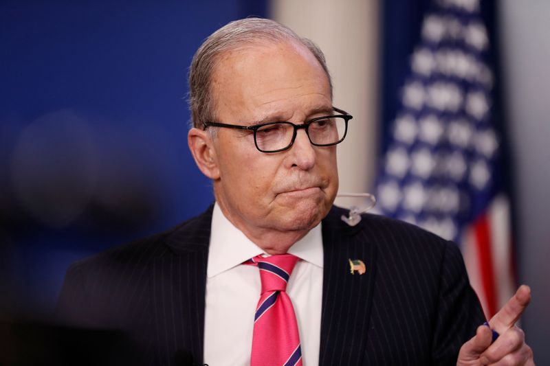 White House economic adviser Kudlow speaks to reporters at the White House in Washington