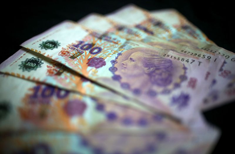 FILE PHOTO: Argentine one hundred peso bills are displayed in this picture illustration