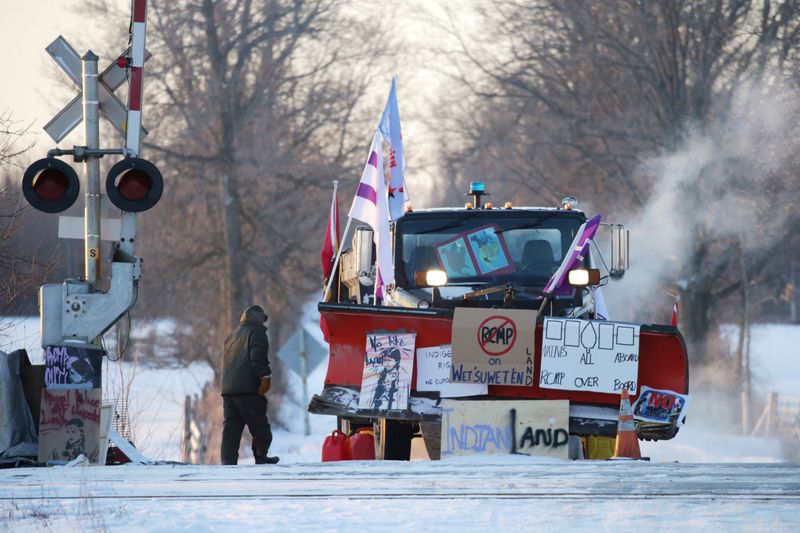 First Nations members of the Tyendinaga Mohawk Territory block train tracks servicing Via Rail in Tyendinaga