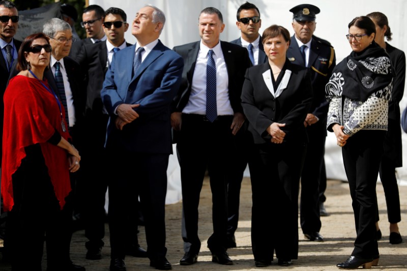 FILE PHOTO: Israeli Prime Minister Benjamin Netanyahu and Israeli Knesset Speaker Yuli Edelstein attend a ceremony marking the annual Israeli Holocaust Remembrance Day at the Yad Vashem World Holocaust Remembrance Center in Jerusalem