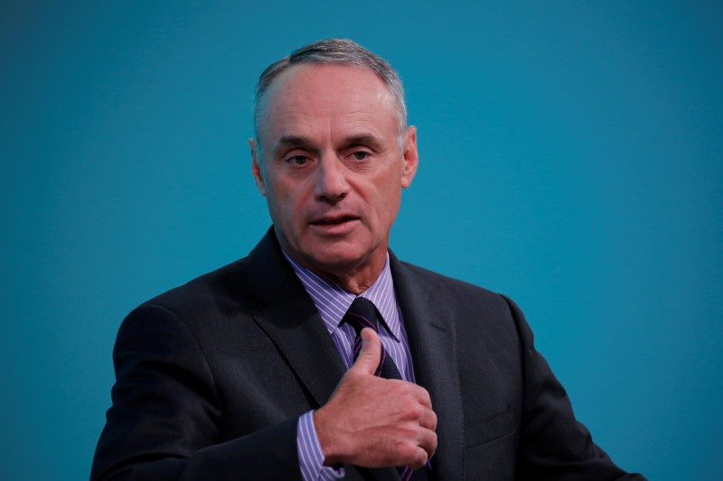 Rob Manfred, commissioner of Major League Baseball, takes part in the Yahoo Finance All Markets Summit in New York