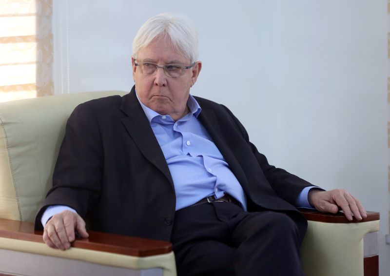 United Nations Special Envoy to Yemen Griffiths, looks on during his visit, in Marib