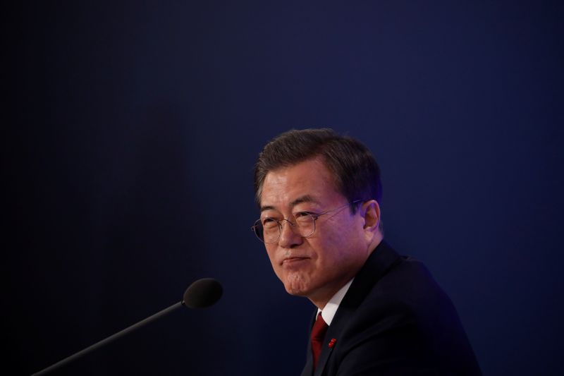 FILE PHOTO: South Korean President Moon Jae-in speaks during his New Year press conference at the presidential Blue House in Seoul