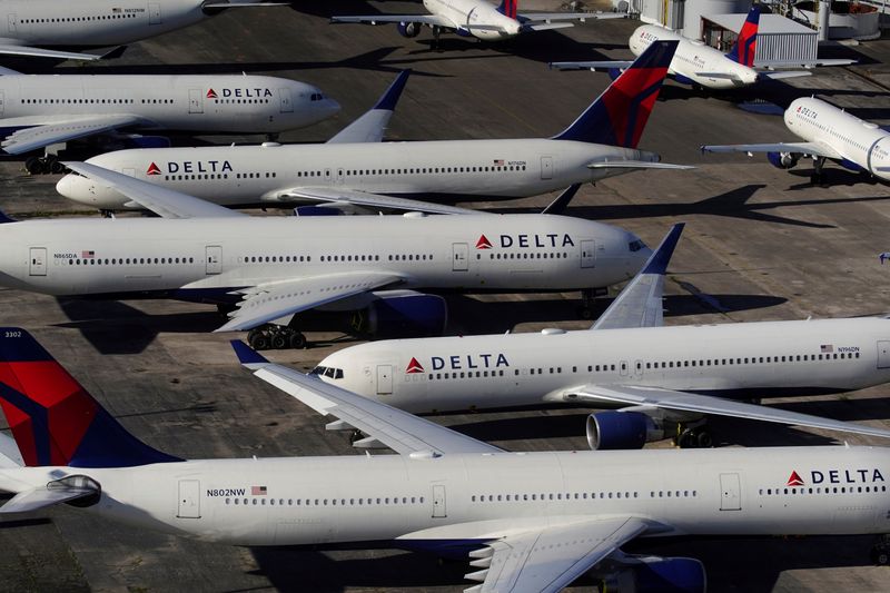 FILE PHOTO: Delta Air Lines passenger planes parked in Birmingham