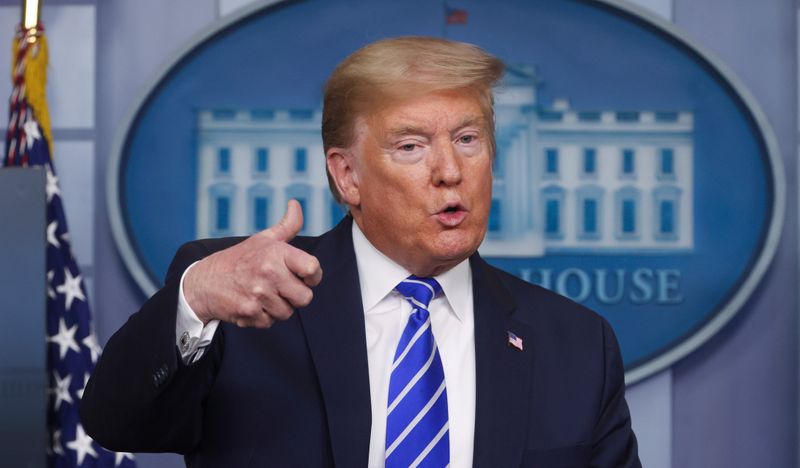 U.S. President Trump leads the daily coronavirus task force briefing at the White House in Washington