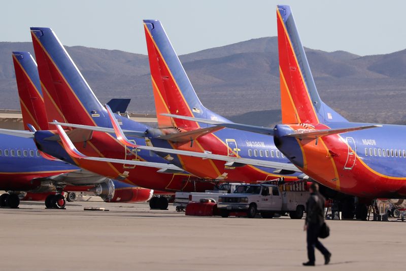 Southwest planes sit in a desert graveyard near Victorville