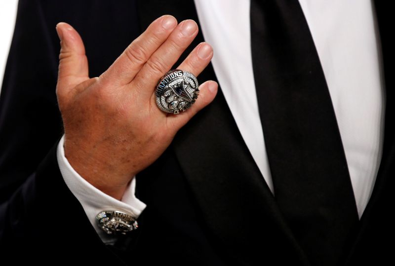 FILE PHOTO: New England Patriots owner Robert Kraft with his Super Bowl championship ring at the 2017 Oscars Vanity Fair Party