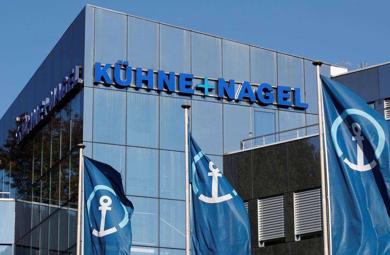 FILE PHOTO: Logo of Swiss logistics group Kuehne + Nagel is seen at its headquarters in Schindellegi