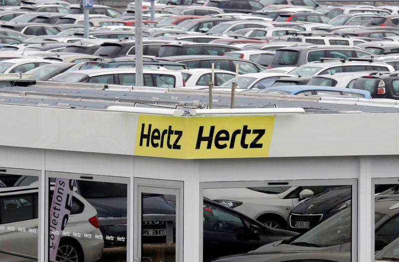 FILE PHOTO: A logo of the American car rental company Hertz is seen at Bordeaux Airport in Merignac
