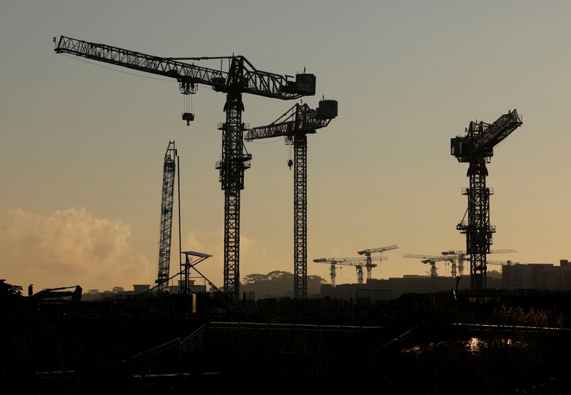 A view of a construction site that has stopped work since the start of the