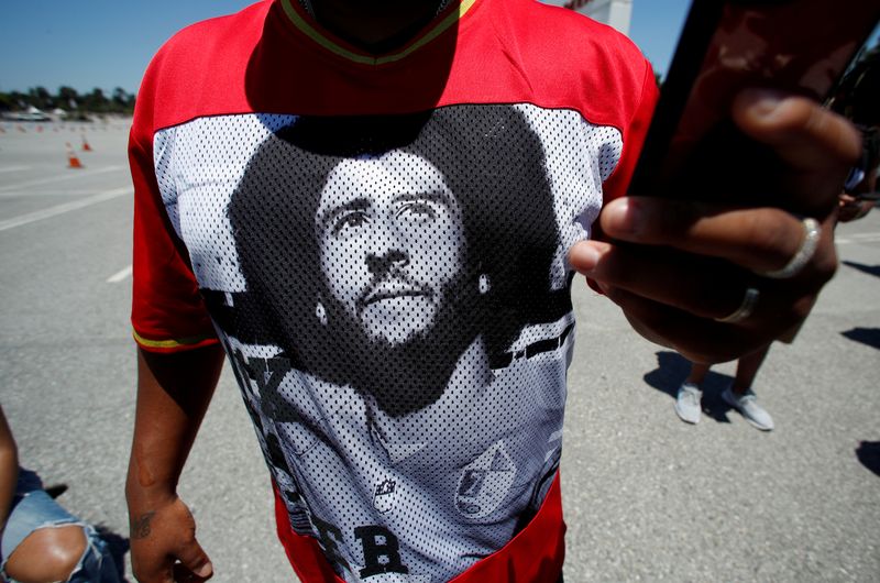 FILE PHOTO: Protest in support of Colin Kaepernick and against police brutality and racial inequality in the aftermath of the death in Minneapolis police custody of George Floyd, in Inglewood