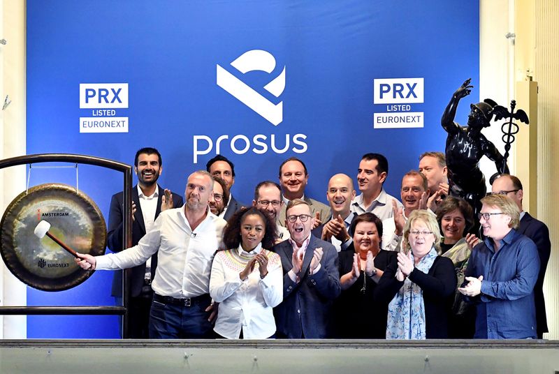 FILE PHOTO: Bob van Dijk, CEO of Naspers and Prosus Group poses at Amsterdam's stock exchange, as Prosus begins trading on the Euronext stock exchange in Amsterdam